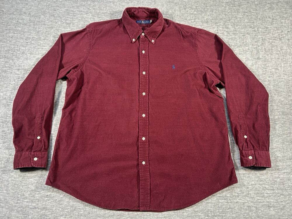 Ralph Lauren Corduroy Shirt Mens XXL Classic Fit Maroon Long Sleeve Button-Up